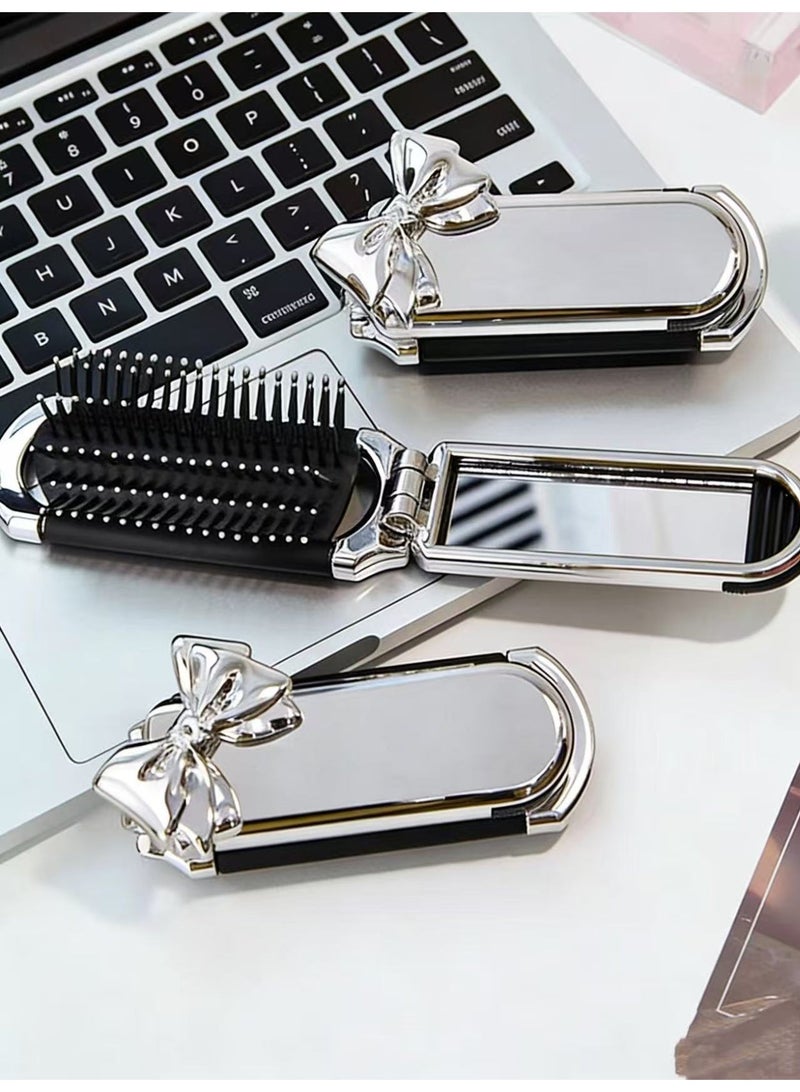 Joudi Two in One Portable Folding Comb Small Smooth Hair Massage Mini Mirror Integrated Comb - Image 3
